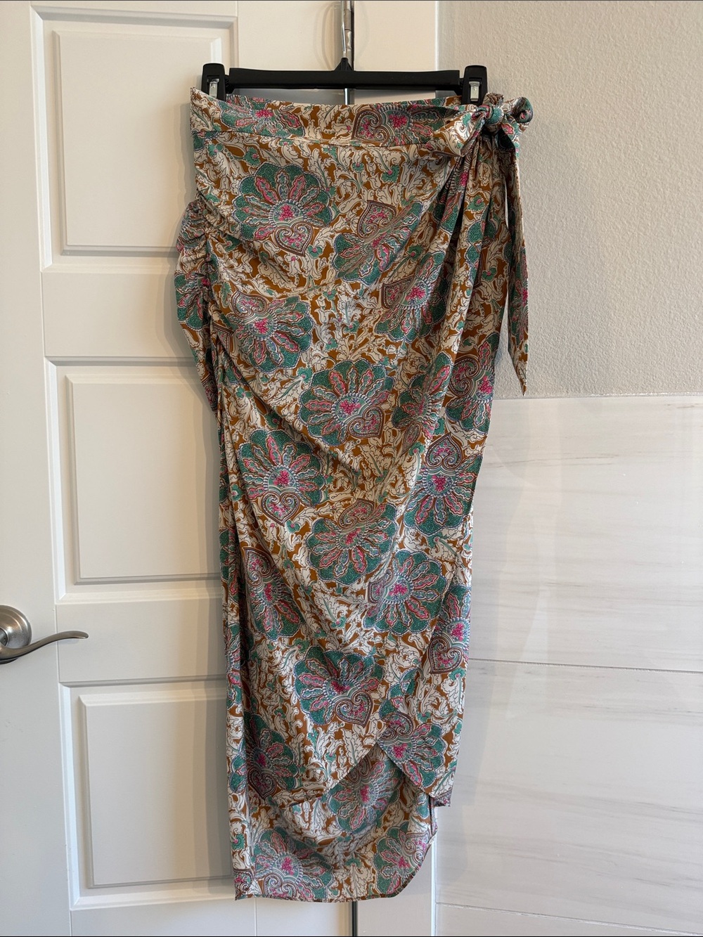 Veronica Beard Teal, Pink and Gold Floral Tie-Side Swim Sarong